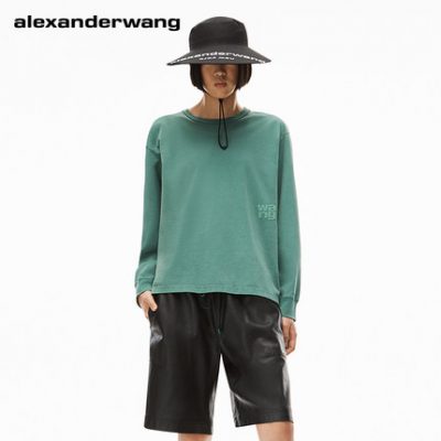 ALEXANDER WANG / Alexander Wang Biểu tượng của phụ nữ Jersey Áo thun dài tay Trường đại học màu xanh lá cây