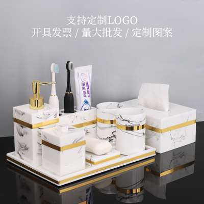 Phòng tắm sang trọng nhẹ phòng tắm 5 món đồ dùng phòng tắm bộ rửa bộ bàn chải đánh răng cốc đựng nước rửa tay khay đựng chai phong cách Châu Âu