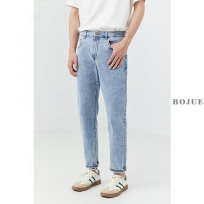 Mint mát mẻ màu sáng quần jean nam mùa hè mỏng thẳng chín điểm Phiên bản Hàn Quốc của phong cách đơn giản tiên tiến quần âu nam