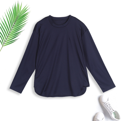 Mùa hè mới áo thun dài tay rộng rãi giản dị cổ tròn thể thao mềm mại thoáng khí áo nhiều màu từ dưới lên trên phụ nữ