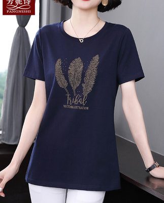 Áo thun dài tay ngắn tay phụ nữ đầu bông cỡ lớn của phụ nữ rộng rãi mùa hè mới của mẹ trung niên váy mùa hè của phụ nữ