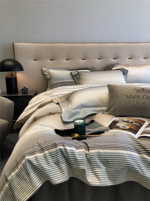 Phong cách tối giản hiện đại ánh sáng sang trọng bộ đồ giường bằng sợi dệt nhuộm bản địa Bộ đồ giường bằng vải bông nhuộm cao cấp biệt thự cao cấp cotton nguyên chất cotton dài ghim bốn mảnh vải dệt gia đình