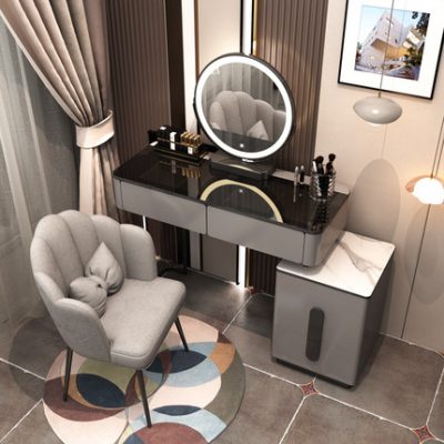 Bàn trang điểm gương trang điểm phòng ngủ hiện đại tối giản căn hộ nhỏ ánh sáng sang trọng lưới màu đỏ in Bắc Âu Bàn trang điểm bàn một