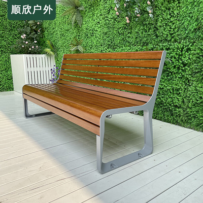 Đúc nhôm ngoài trời băng ghế công viên ghế thư giãn đôi lưng chống ăn mòn băng ghế gỗ rắn băng ghế dự bị cộng đồng vuông ngoài trời