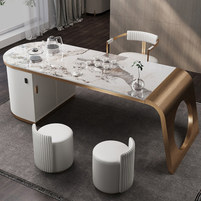 Bàn trà ánh sáng bảng đá sang trọng bàn trà gia đình bàn ghế kết hợp bàn cà phê văn phòng một bàn trà kung fu hiện đại bằng thép không gỉ