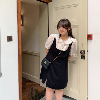 ALIN tùy chỉnh kích thước lớn quần áo của phụ nữ chị béo mm tính khí màu đen là mỏng và che bụng 200 pound giả váy hai mảnh