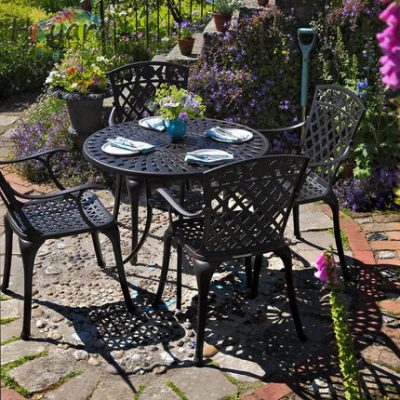 Heyuan ngoài trời nhôm đúc giải trí bàn ghế ăn phong cách Châu Âu sắt rèn sân vườn ban công bàn ghế ngoài trời sân vườn nhôm 4 người tròn