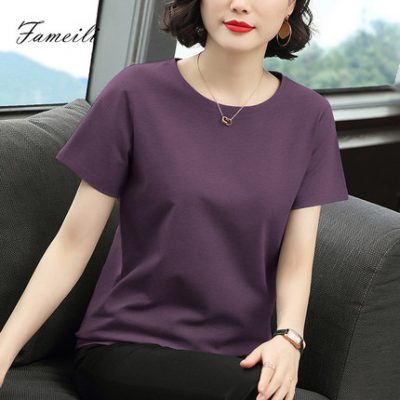 Áo phông ngắn tay của phụ nữ 2022 mới mùa hè váy rộng rãi cỡ lớn của phụ nữ cotton hàng đầu 40 tuổi áo phông ngắn mỏng