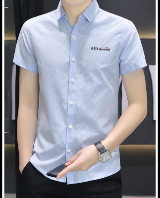 Áo sơ mi nam thiết kế cảm giác thích hợp sọc ngắn tay hàng đầu mùa hè mỏng mỏng phù hợp với nam giới bên trong áo sơ mi giản dị