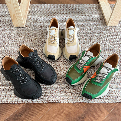 pop nam 2022 phong cách hot niche retro màu tương phản retro giày forrest nam đầu vuông dày đáy tăng chiều cao giày bình thường giày bố