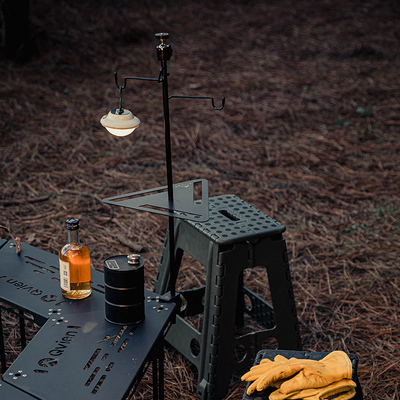 Giá đỡ đèn cắm trại ngoài trời cho đến khi gập lại cột đèn hợp kim nhôm kép đa năng, làm đen chân đế siêu nhẹ di động