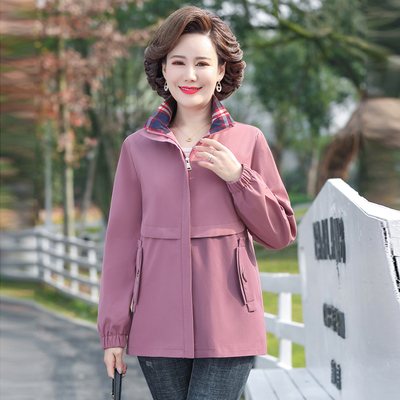 Áo khoác mùa xuân và mùa thu có mũ áo khoác 45 phụ nữ 5o mẹ 55 tuổi trung niên và người già mặc áo khoác Jack shirt