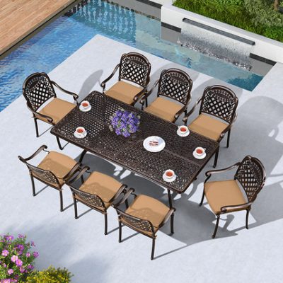 Bàn ghế sân vườn bộ bàn ghế sắt rèn ngoài trời bàn ăn ngoài trời bàn ghế ngoài trời Sân vườn nhôm đúc sân thượng phòng tắm nắng