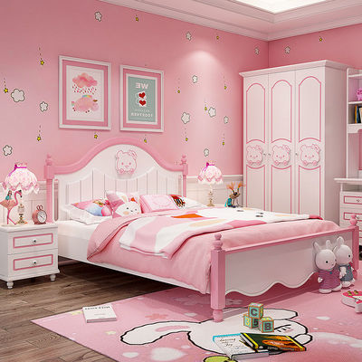 Giường trẻ em giường gỗ rắn giường công chúa giường ngủ bé gái giường đơn căn hộ nhỏ kết hợp đồ nội thất bộ