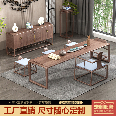 Bàn trà gỗ nguyên khối kiểu trung quốc mới kết hợp bàn trà gia đình Bàn trà óc chó đen Bàn trà Zen Bàn trà văn phòng nghệ thuật