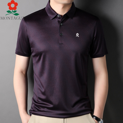 Trang web chính thức Montagut cửa hàng hàng đầu của nam giới áo phông ngắn tay 100% lụa dâu tằm cha trung niên mặc giản dị băng lụa trên đầu