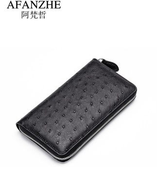 Nam Phi nhập khẩu ví da đà điểu nam dài của nam giới cao cấp túi xách da công sở túi kéo túi đeo chéo