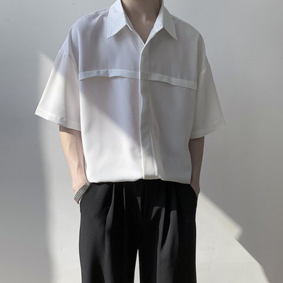 Chất lượng cao băng lụa áo sơ mi ngắn tay của nam giới mùa hè mỏng rời áo sơ mi nửa tay hợp thời trang nam giới phù hợp nhất đẹp trai hàng đầu