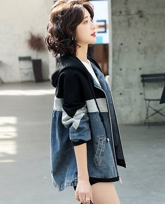 Áo khoác denim ngắn của phụ nữ đầu mùa xuân 2022 mùa xuân mới phiên bản Hàn Quốc lỏng lẻo đơn giản có mũ trùm đầu áo khoác đồng phục bóng chày của phụ nữ