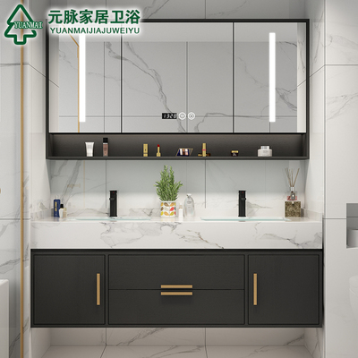 Tủ phòng tắm Bộ đôi chậu rửa Tủ phòng tắm kết hợp Hiện đại tối giản bằng đá cẩm thạch Chậu rửa mặt Tủ chậu rửa