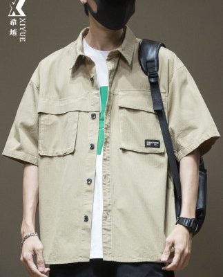Quần áo bảo hộ lao động mùa hè áo sơ mi ngắn tay nam thanh niên Mỹ cỡ lớn mùa hè nam giới mỏng phần mỏng áo khoác cardigan mỏng