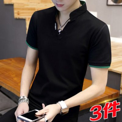 Áo thun nam tay ngắn cổ chữ V cotton lưới mùa hè 2022 Áo thun xu hướng Ice Sensation Đẹp trai cổ đứng Áo sơ mi mỏng cơ thể