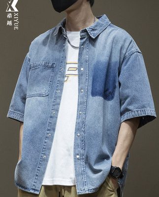 Cổ điển và cũ rửa sạch denim áo sơ mi ngắn tay của nam giới mùa hè rộng rãi áo cardigan kích thước lớn áo sơ mi nam quần áo nam cao cấp