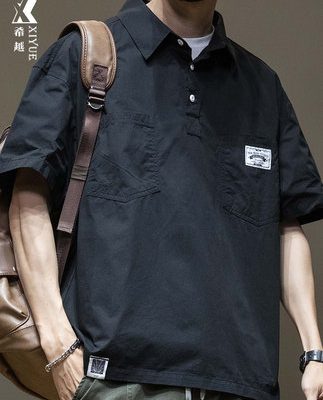 Polo áo sơ mi ngắn tay áo phông nam 2022 mùa hè mới rộng rãi cỡ lớn áo sơ mi nam vải cotton giản dị