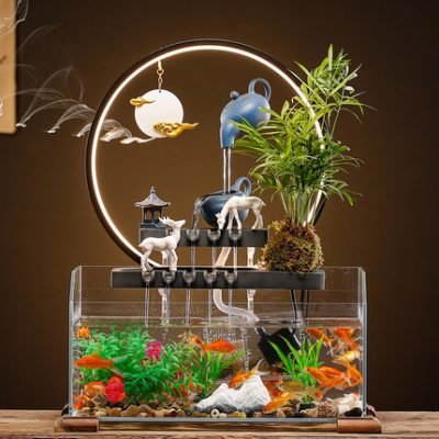 Bể Cá May Mắn Sáng Tạo Non Bộ Nước Chảy Tạo Ra Sự Giàu Có Đài phun nước Trang Trí Phòng Khách Trang Trí Máy Tính Để Bàn Khai Trương Quà Tặng Tân Gia