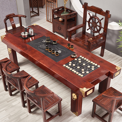 Bàn ghế trà gỗ tàu cũ kết hợp gỗ kung fu bàn trà văn phòng uống trà bộ bàn trà bộ bàn tất cả trong một bàn cà phê