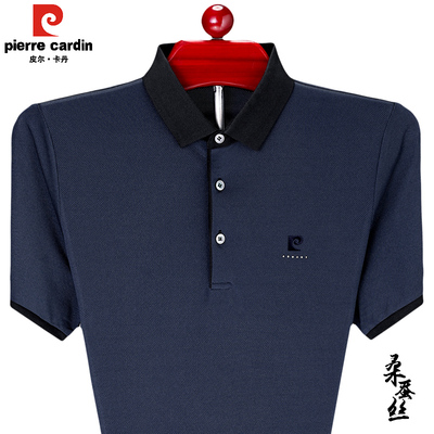 Pierre Cardan Mulberry Silk Áo phông ngắn tay Màu sắc Kinh doanh Ice Silk Áo sơ mi nam trung niên có ve áo Bố mỏng