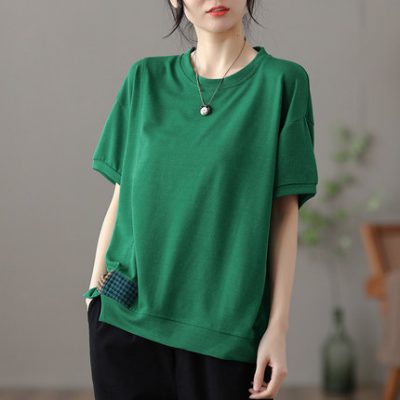 dza retro mỏng khe hở áo thun ngắn tay phụ nữ mùa hè áo sơ mi rộng rãi đáy mới áo thun đơn giản hàng đầu