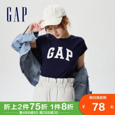 Gap phụ nữ cotton LOGO thể thao áo thun ngắn tay 268820 mùa hè mới của phụ nữ thời trang thông thường thoáng khí hàng đầu