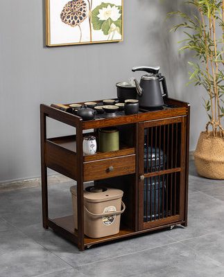 Bàn trà di động có bánh xe đẩy Tủ trà gia đình Tủ trà gỗ rắn bàn trà nhỏ có bánh xe bàn trà kung fu bộ trà và bếp đun nước