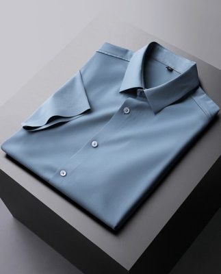 Mùa hè ánh sáng kinh doanh băng lụa áo sơ mi nam ngắn tay không có bàn ủi chuyên nghiệp màu trắng cao cấp áo sơ mi inch giản dị liền mạch