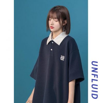 Áo thun Polo tay ngắn của Mỹ dành cho nữ Mùa hè 2022 Xu hướng mới của Hàn Quốc Rộng rãi Phong cách đại học đa năng Áo thun thông thường