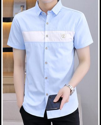 Áo sơ mi nam tay ngắn Thời trang nam mùa hè Áo sơ mi mới dành cho thanh thiếu niên Màu sắc phù hợp với xu hướng Năm điểm Tay áo sơ mi mùa hè