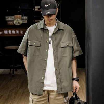 Quần áo bảo hộ lao động mùa hè ngắn tay áo sơ mi nam rộng rãi kích thước lớn triều thương hiệu áo khoác mỏng của nam giới cộng với kích thước áo thun đẹp trai Rô-bin-xơn áo sơ mi