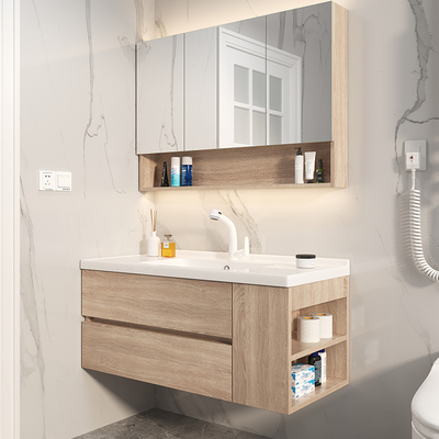 Màu ghi tủ phòng tắm bằng sứ tích hợp chậu rửa chậu rửa kết hợp tủ chậu rửa hiện đại tối giản phòng tắm