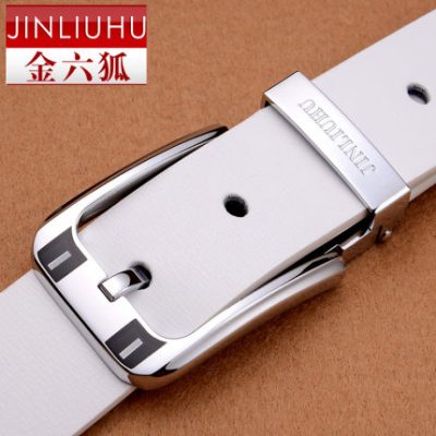 Vàng sáu con cáo thắt lưng nam da thanh niên khóa ghim trắng thắt lưng nam hợp thời trang giản dị Hàn Quốc thắt lưng nam thắt lưng