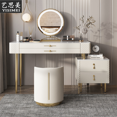 Bàn trang điểm bằng đá phiến sang trọng nhẹ hiện đại phòng ngủ tối giản cho căn hộ nhỏ tủ lưu trữ bằng gỗ nguyên khối với đèn tích hợp bàn trang điểm có thể thu vào