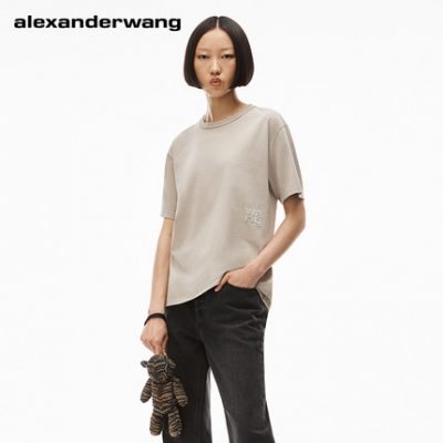 ALEXANDER WANG Nữ Logo Áo phông cotton Jersey Màu nâu đất