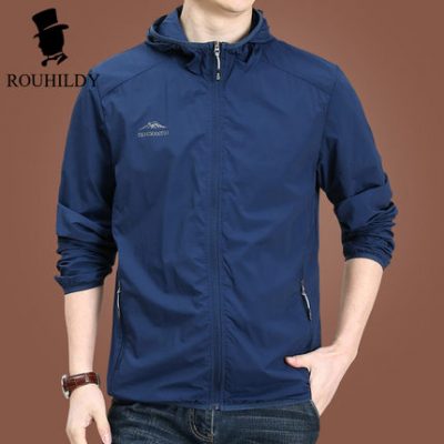 Rouhildy thương hiệu nam giới băng lụa chống nắng quần áo nam giới trung niên màu rắn áo khoác mỏng có mũ trùm đầu quần áo chống nắng ngoài trời