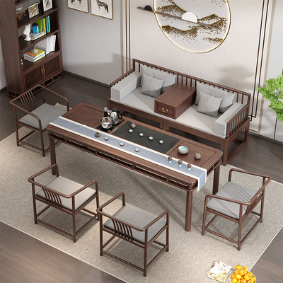 Bàn trà gỗ óc chó màu đen kết hợp bàn trà phong cách Zen mới của Trung Quốc Bàn trà Kung Fu Bàn trà bàn trà gỗ nguyên khối Bộ bàn trà tất cả trong một