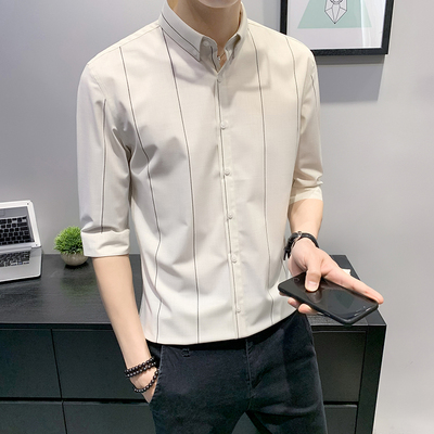 Mùa hè giản dị không-áo sơ mi nam mỏng tay ba phần tư tay ngắn tay năm điểm áo sơ mi nam công sở trung bình cao cấp