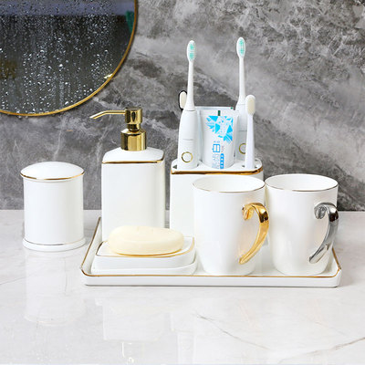 Đồ dùng nhà tắm phong cách châu Âu bộ gốm sứ 5 mảnh bộ xương phòng tắm phòng tắm trung quốc bàn chải đánh răng cốc nước súc miệng ánh sáng sang trọng