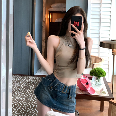 F DỰ ÁN [Tủ quần áo của cô gái ngọt ngào và mát mẻ] Váy ngắn denim nữ mùa hè Váy chữ A mỏng eo cao