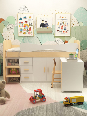 Giường ngủ kết hợp tủ quần áo phòng ngủ phòng trẻ em Nội thất bắc âu tổng thể ngôi nhà phong cách tối giản hiện đại chính cô gái gỗ rắn chắc thành