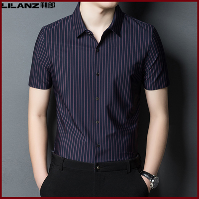 Lilang công sở nam áo sơ mi ngắn tay trung niên mùa hè mới sọc dâu tằm mỏng áo sơ mi giản dị nam ủi miễn phí