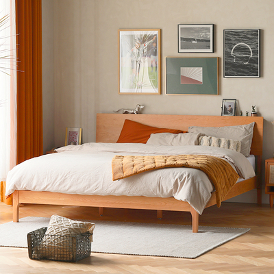 Phòng ngủ bằng gỗ anh đào Bắc Âu Giường ngủ bằng gỗ chắc chắn kiểu Nhật Bản căn hộ nhỏ theo phong cách cổ điển đồ nội thất đơn giản 1,5 mét đơn đôi 1,8